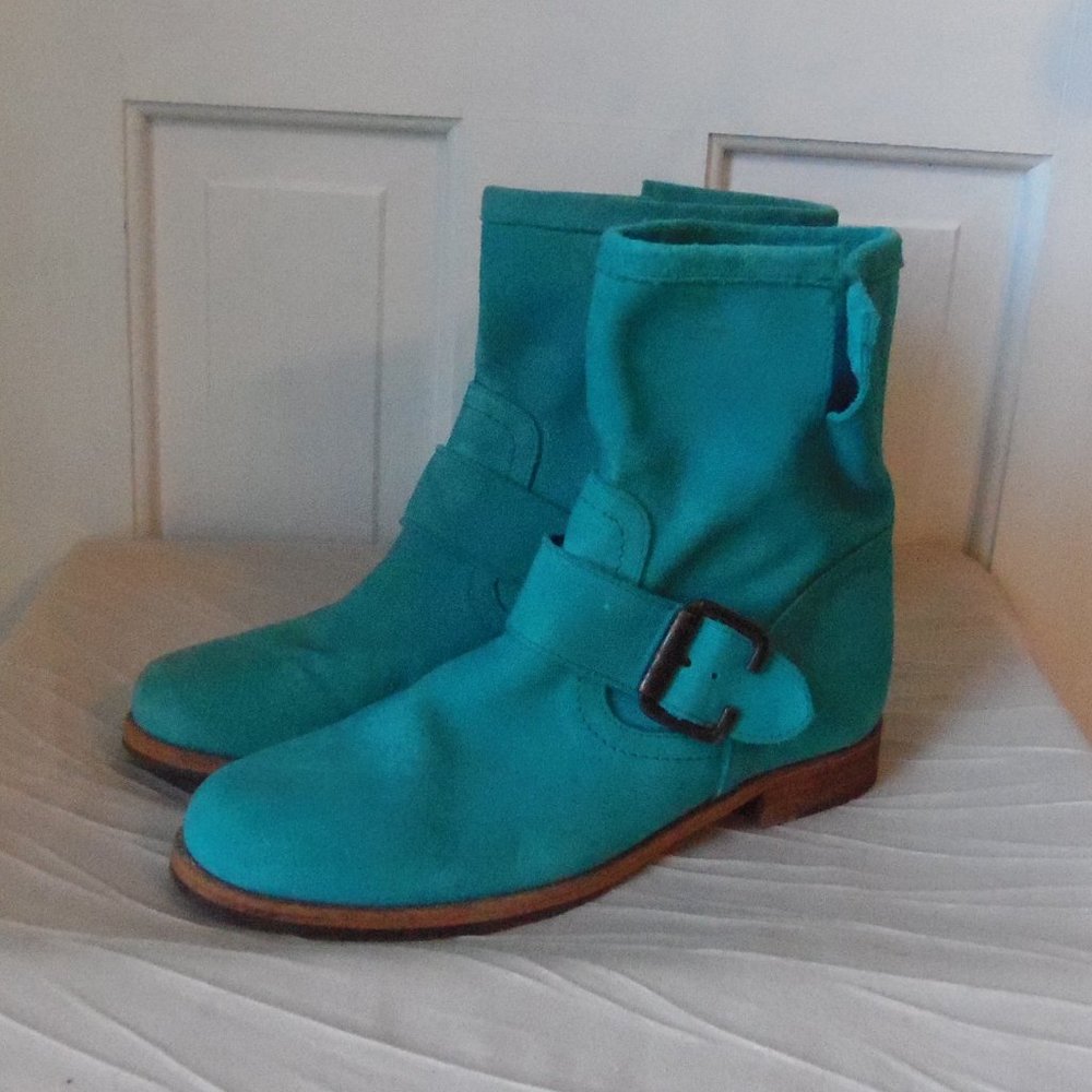 Vicenza Turquoise Suede Ankle Boots With Buckle so UK 4.5 (US 7)